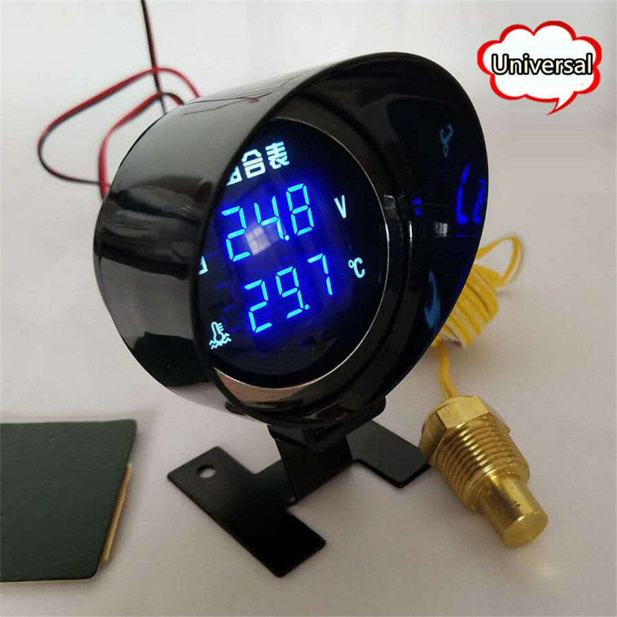 Precise LCD Car Truck Voltmeter&Water Temp Gauge Round Blue LED with Accessories