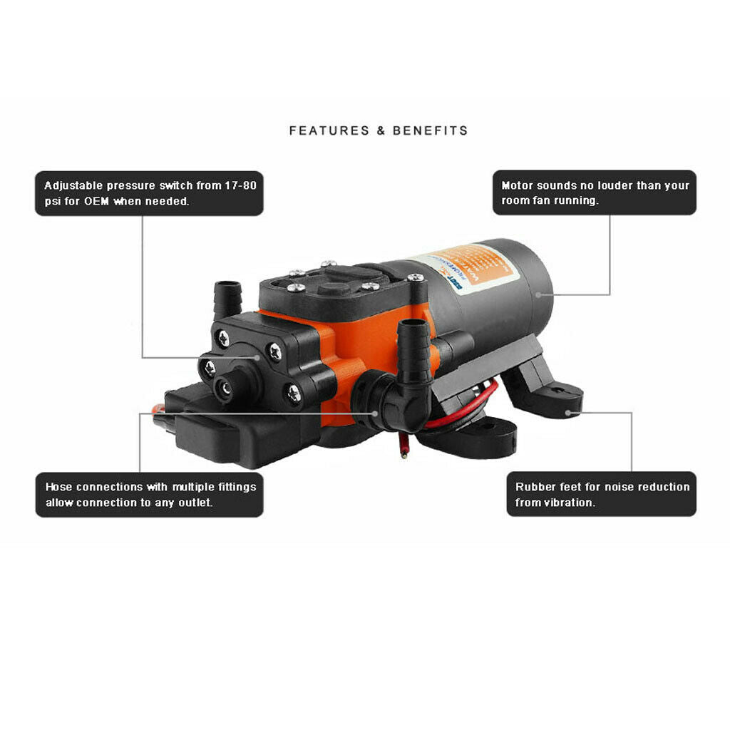 12V Water Pump 35PSI DC 1.2GPM 4.3LPM Diaphragm Pump Boat Caravan Quality
