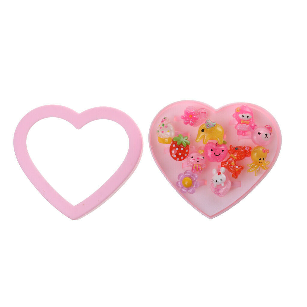 2x Kids Pink Plastic Rings with Heart Gift Box Girls Jewelry Set Xmas Gift 12pcs