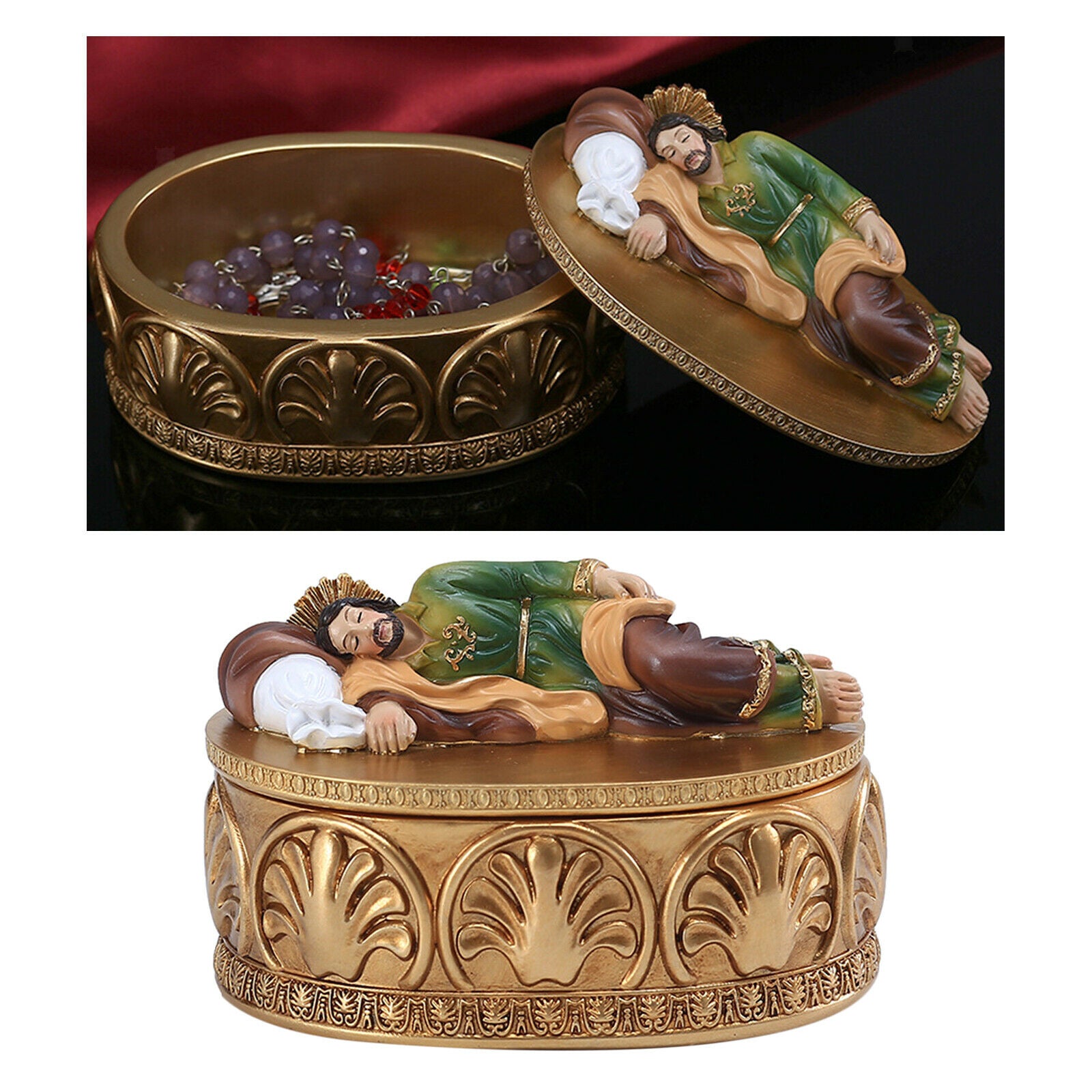 St Joseph Sleeping Statue Religious Gift Trinket Jewelry Box Display Case