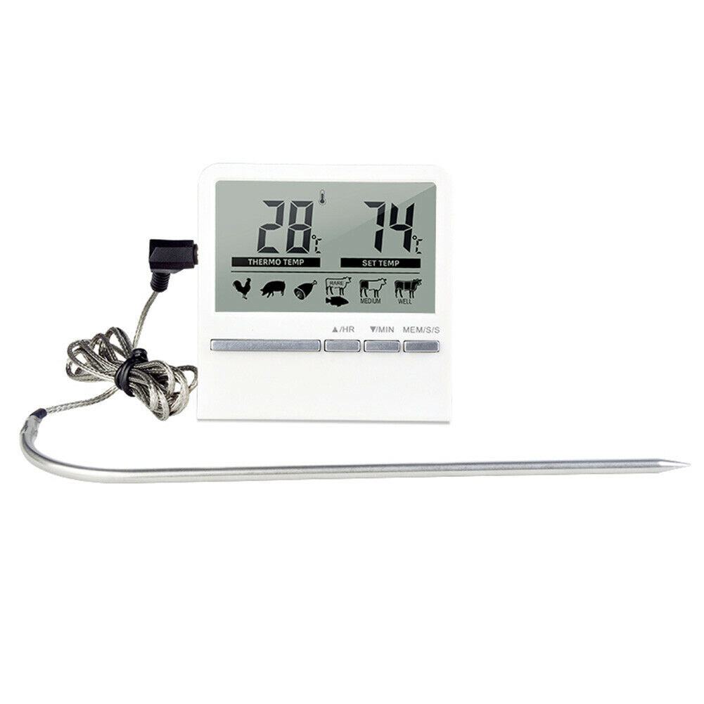 Digital Kitchen Grill Thermometer LCD Display Long BBQ Probe Cook Alarm Timer