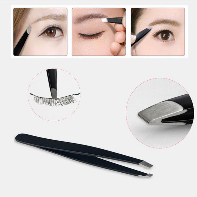New Black Professional Eyebrow Tweezers Hair Slanted Stainless Steel Tweezer