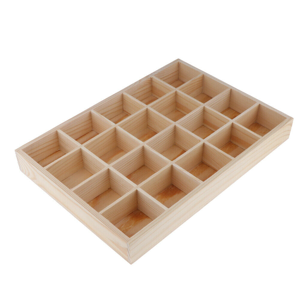 2 Pieces Wooden Jewelry Storage Case 20 Grid Jewelry Box Organizer