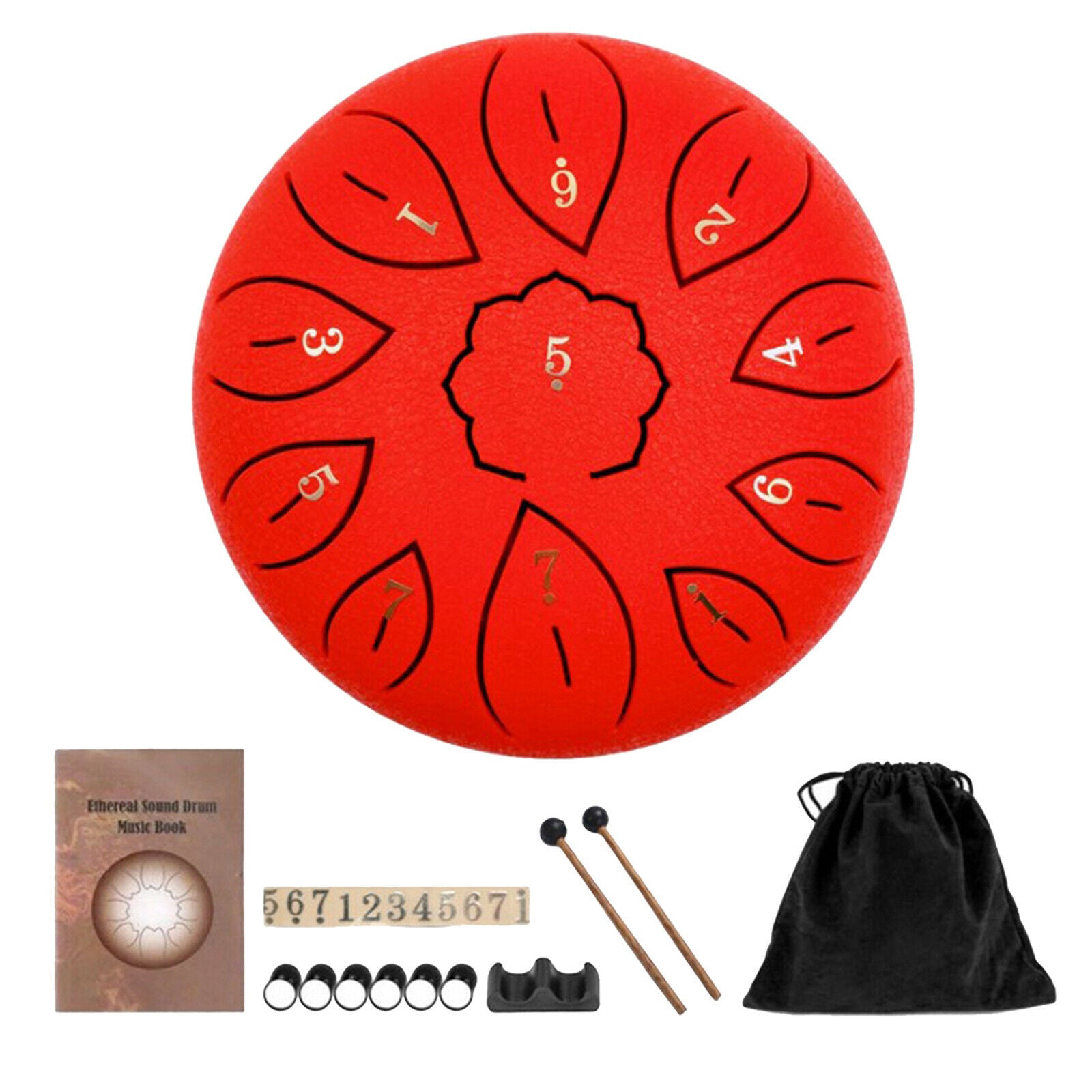 11 Steel Tongue Drum Hand Pan with Drum Mallets Gift for Adults Kids red