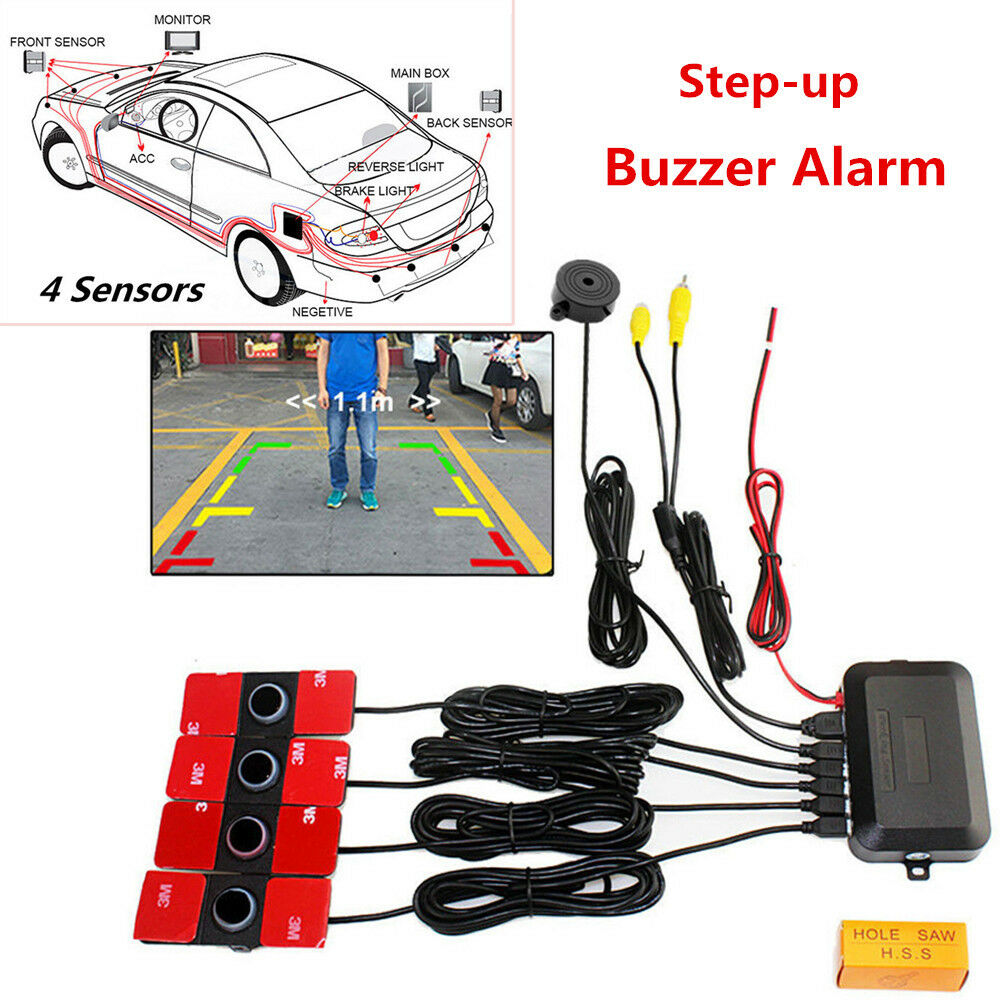 Visible Car Video Parking Reverse Backup Assistant Radar Alarm Set 4 Flat Sensor