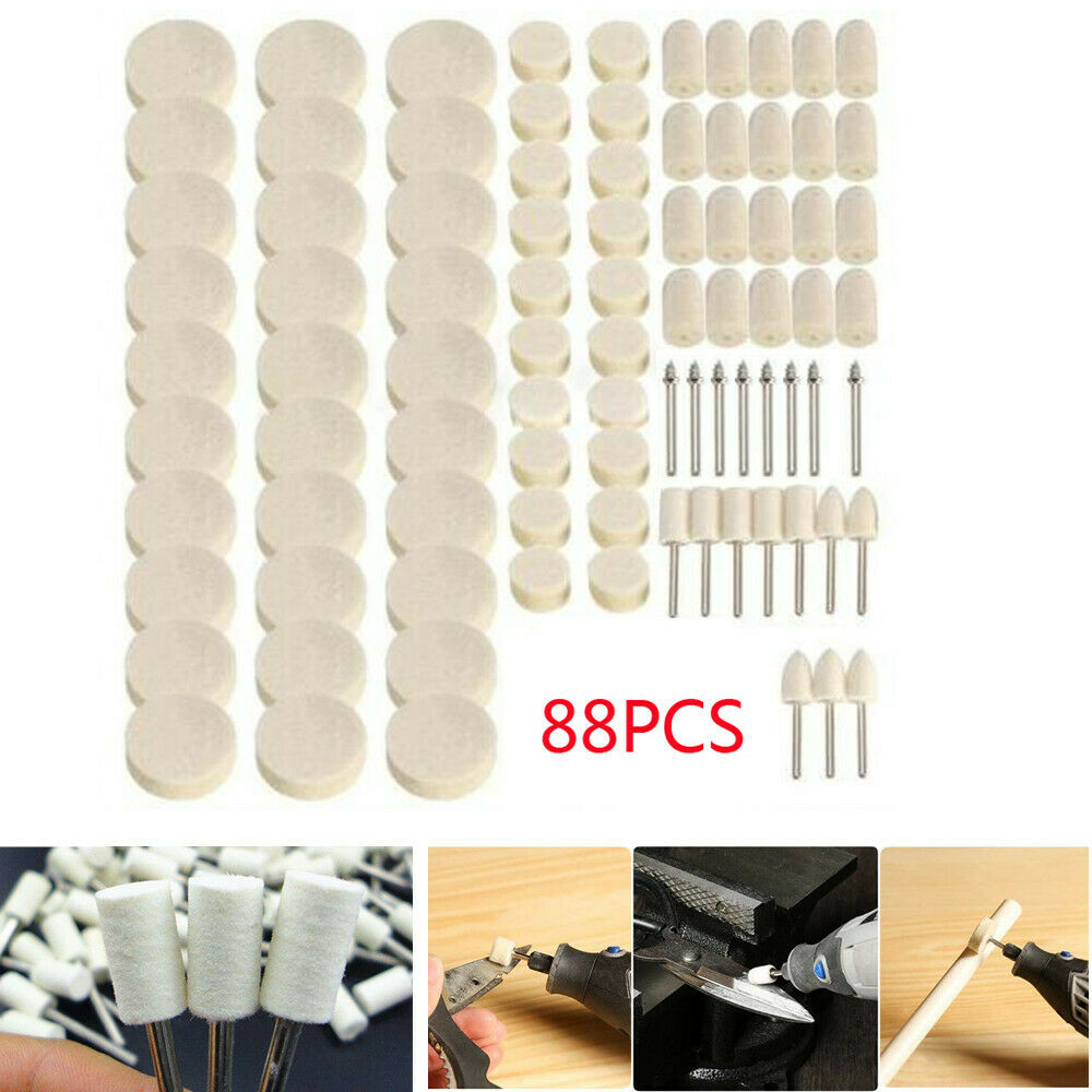 88 Pcs Wool Felt Buffing Polishing Pad Wheel Cone Tips Grinder For Dremel Rotary