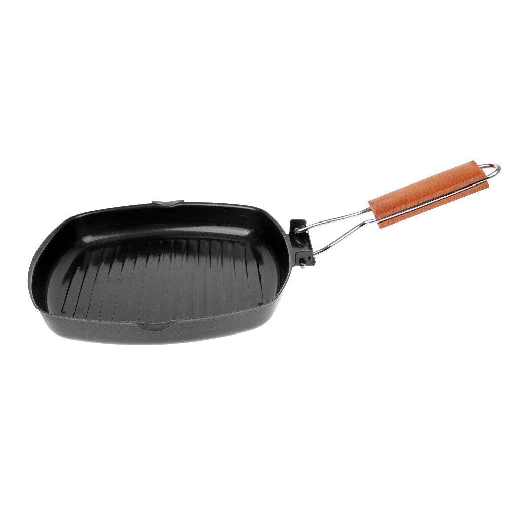 Outdoor Camping BBQ Portable Folding Frying & Grill Non-stick Iron Pan