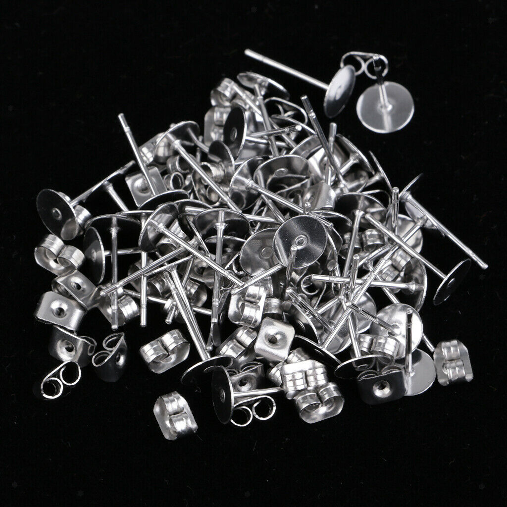 25 Pairs Earring Posts Pin Flat Pad with Back Stoppers for Jewelry Findings
