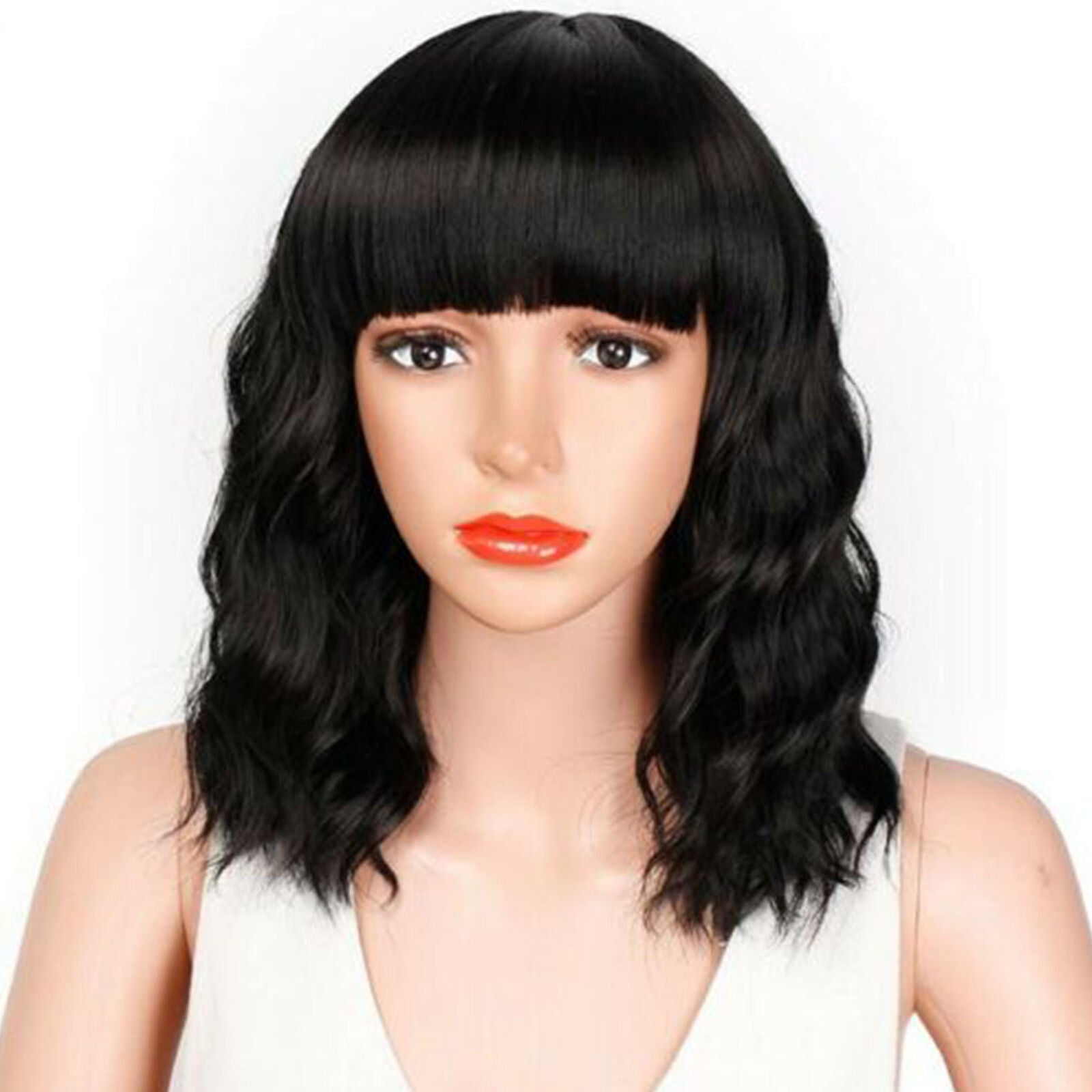 Style Women Bob Synthetic Heat Resistant Bob Wigs with Bangs Sexy Black
