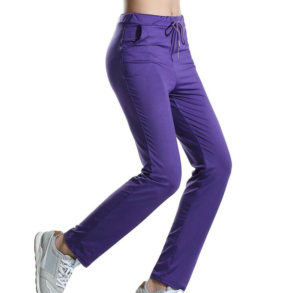 Womens Sweatpants Yoga Pants with Pockets Sport Workout Bottoms L Purple
