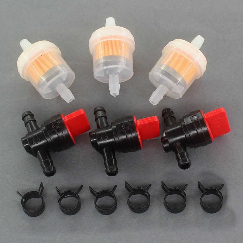 3Kit 1/4" In Line Fuel Gas Filter Shut Cut Off Valve Clamp For Briggs & Stratton