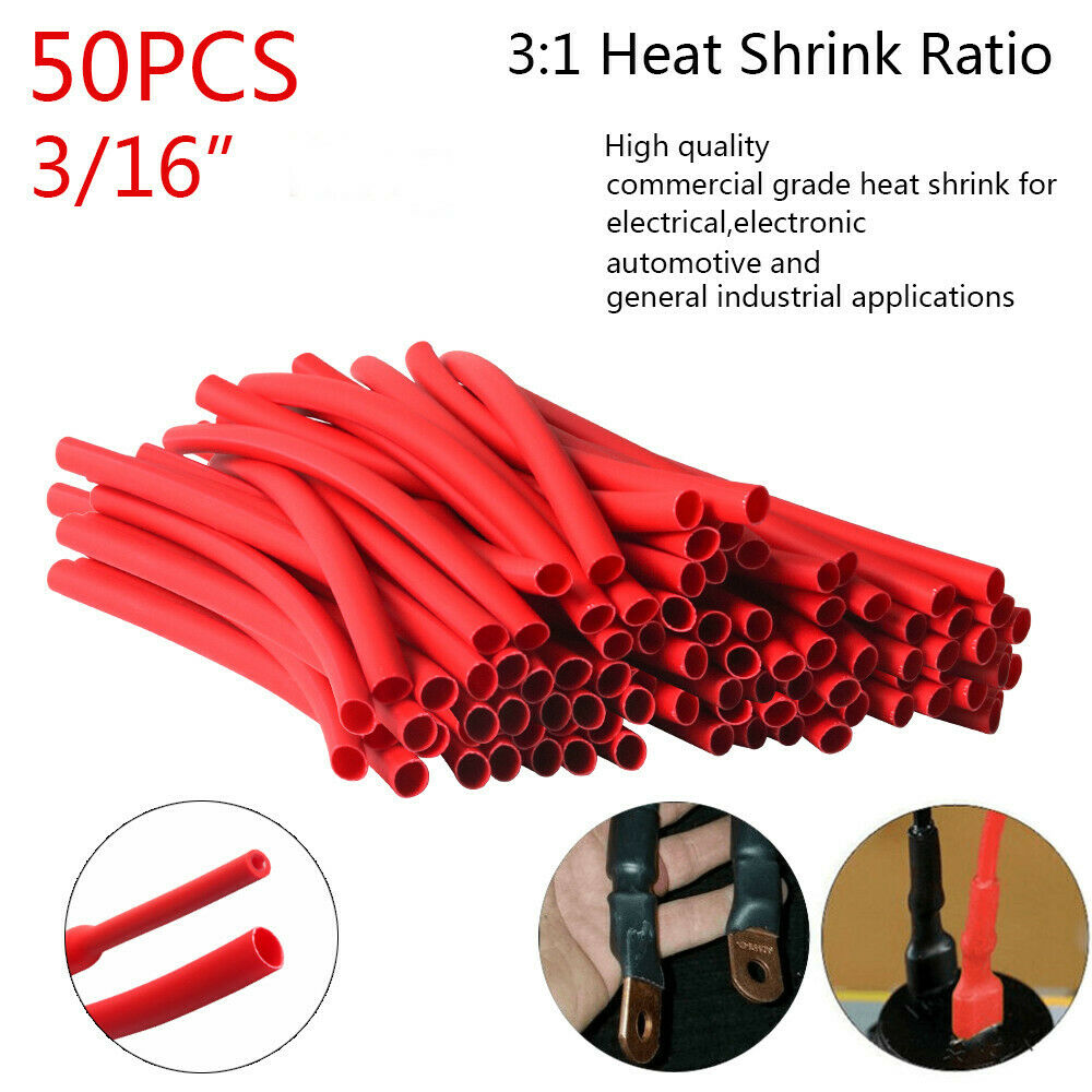 (50 6" Pcs)Red Marine Heat Shrink Tubing 3:1 Dual Wall Adhesive Glue Lined 3/16"