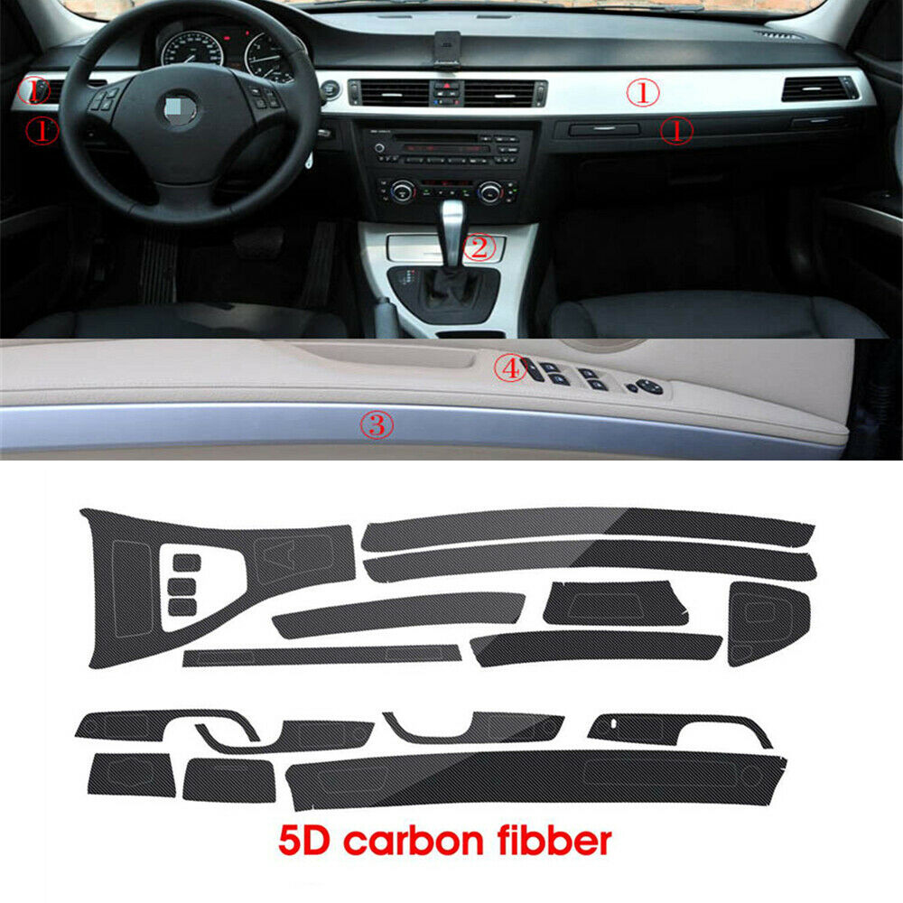 For 2005-12 BMW 3 Series E90 E92 E93 LHD Interior Glossy Carbon Fiber Wrap Trim