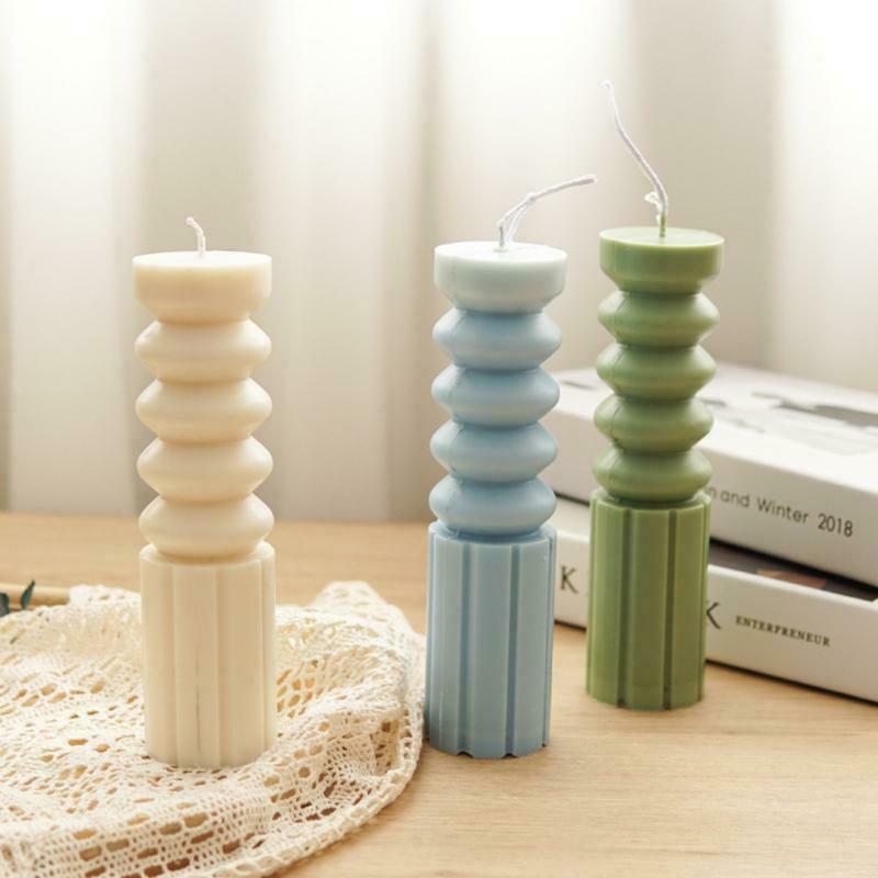 Striped Cylinder Candle Plastic Mold with Screws Clear Handmade DIY Craft Mould