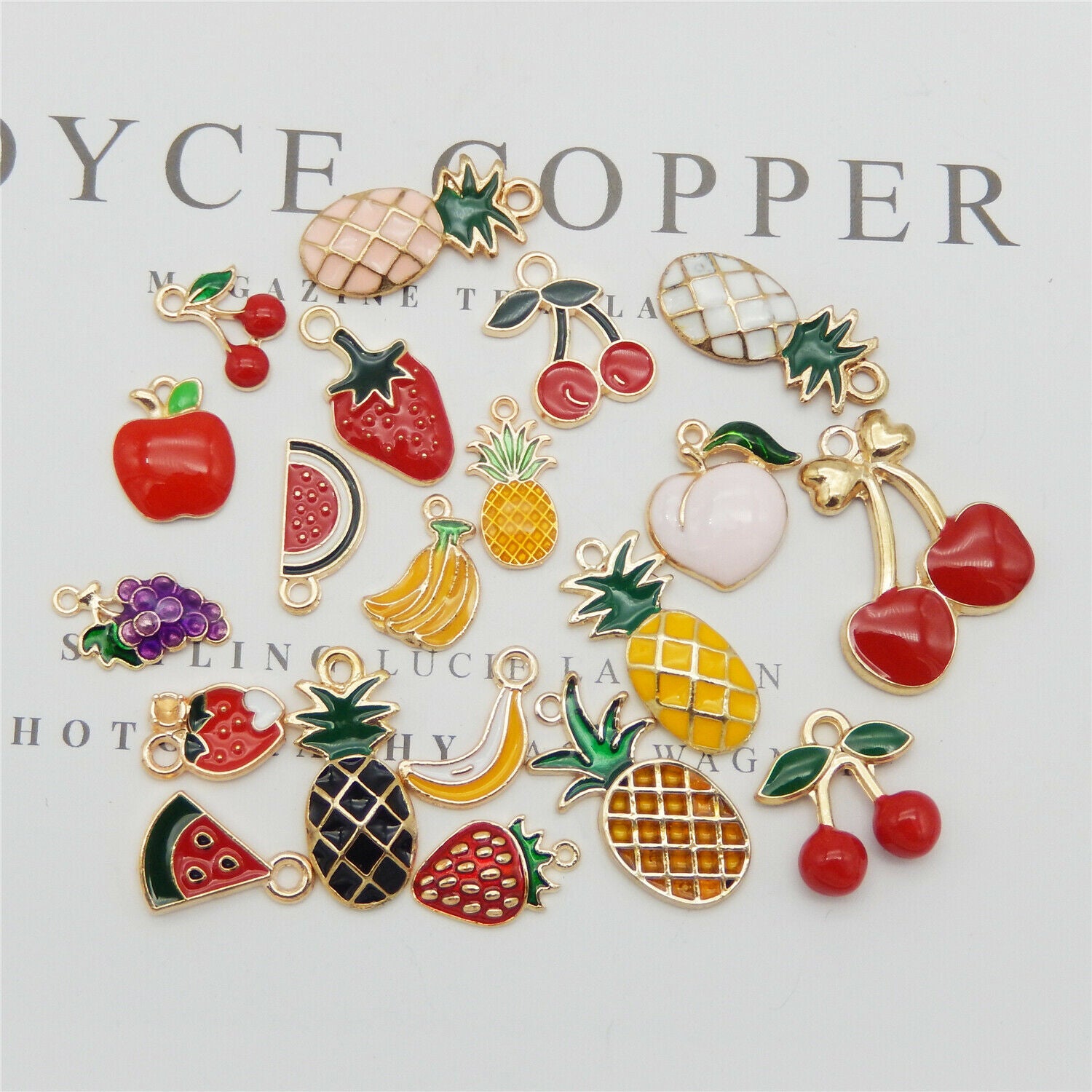 40pcs Assorted Mixed Enamel Alloy Fruit Series Pendant Charms DIY Accessories