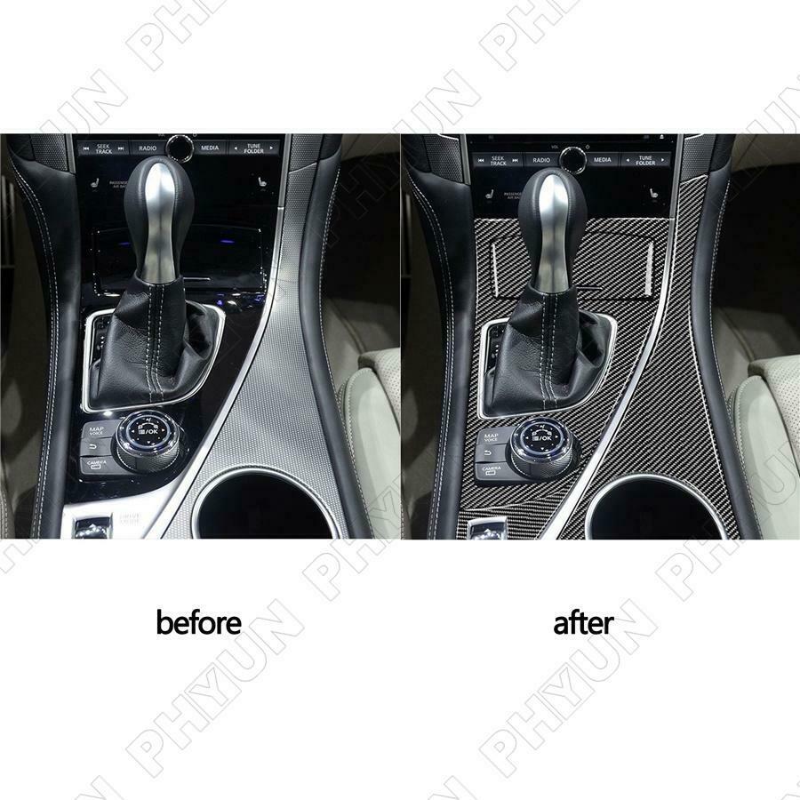 For Infiniti Q50 Q60 Console Water Cup Holder Gear Shift Panel Trim Carbon Fiber