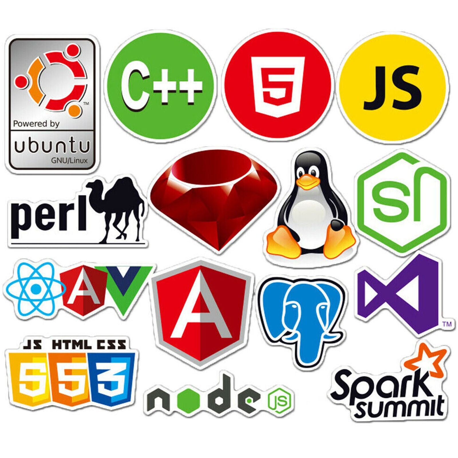 108x Developer, Programmer Stickers of Programming Languages and Internet Brands