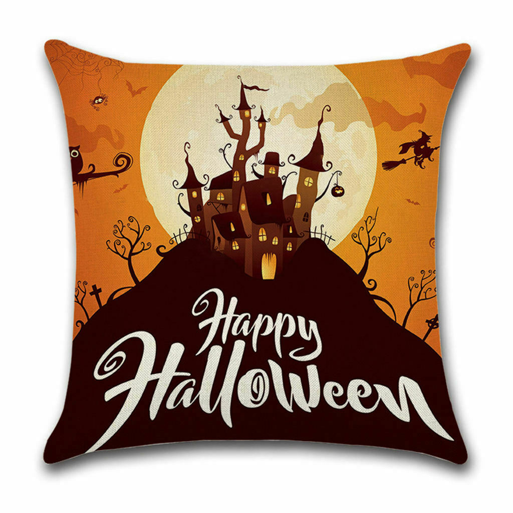 3pcs Soft Linen Pillowcase Halloween Lantern Bedroom Living Room Decor Brown