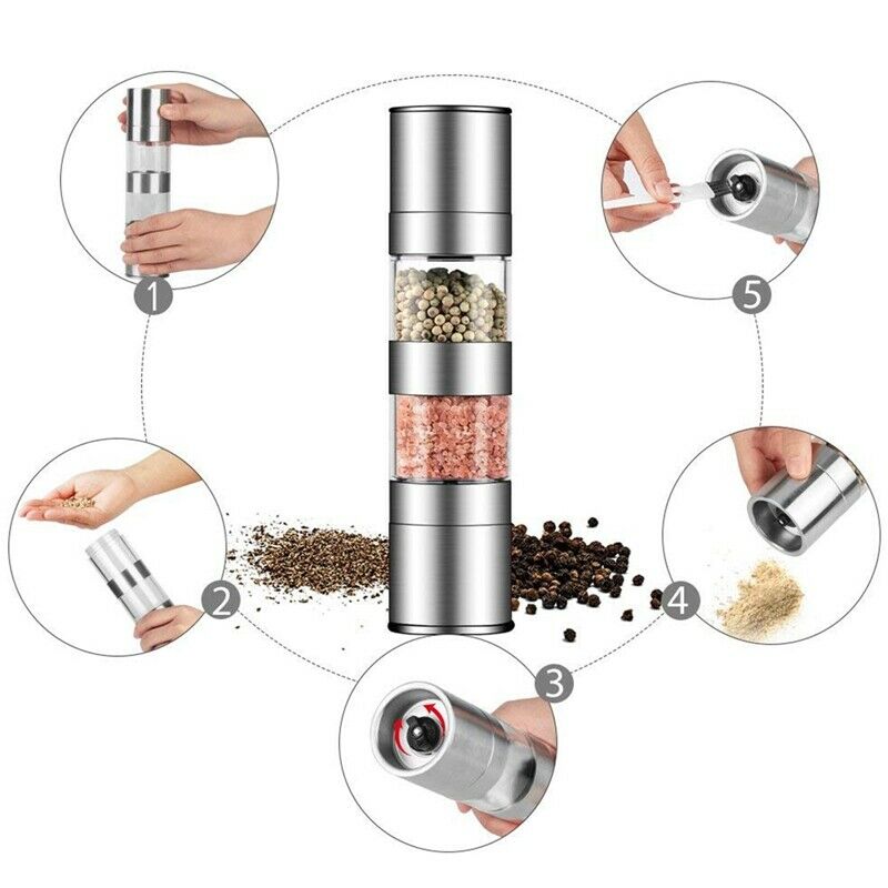 2 In 1 Salt And Pepper Grinder Set,Stainless Steel Salt Grinder With AdjustablJ2