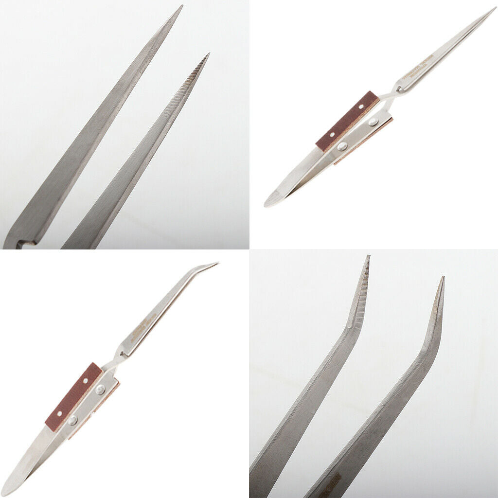 Stainless Steel Soldering Bouncing Self Clip Welding Fixed Tweezer Curved