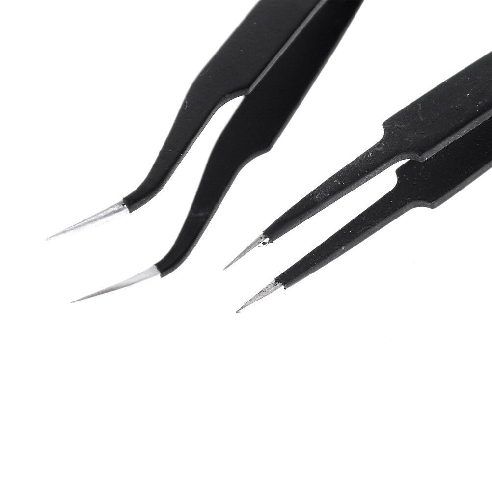 2PCS Anti-static Curved Straight Tip Precision Tweezers Set Electronic ESD ToDD