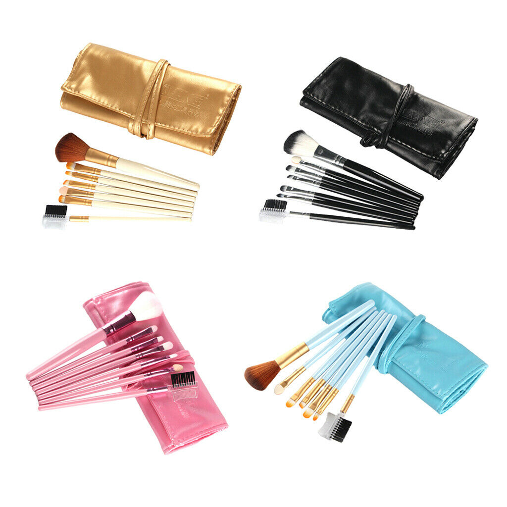 7Pcs Professional Eye MakeupBrush Set W/Pouch For Eye Shader Eyeliner Pink