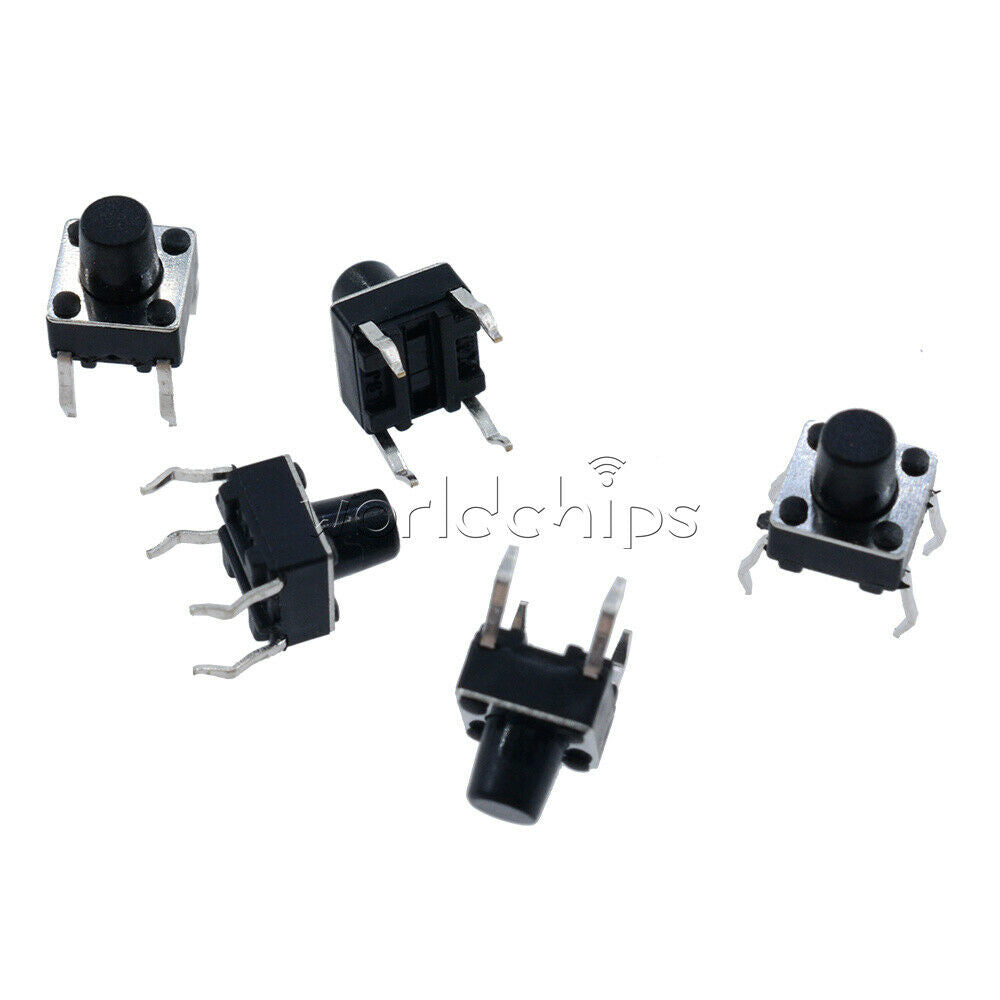 100PCS 6x6x7mm Touch Switch Black Round Button 6*6*7mm 4 Pin Tactile Tact Switch