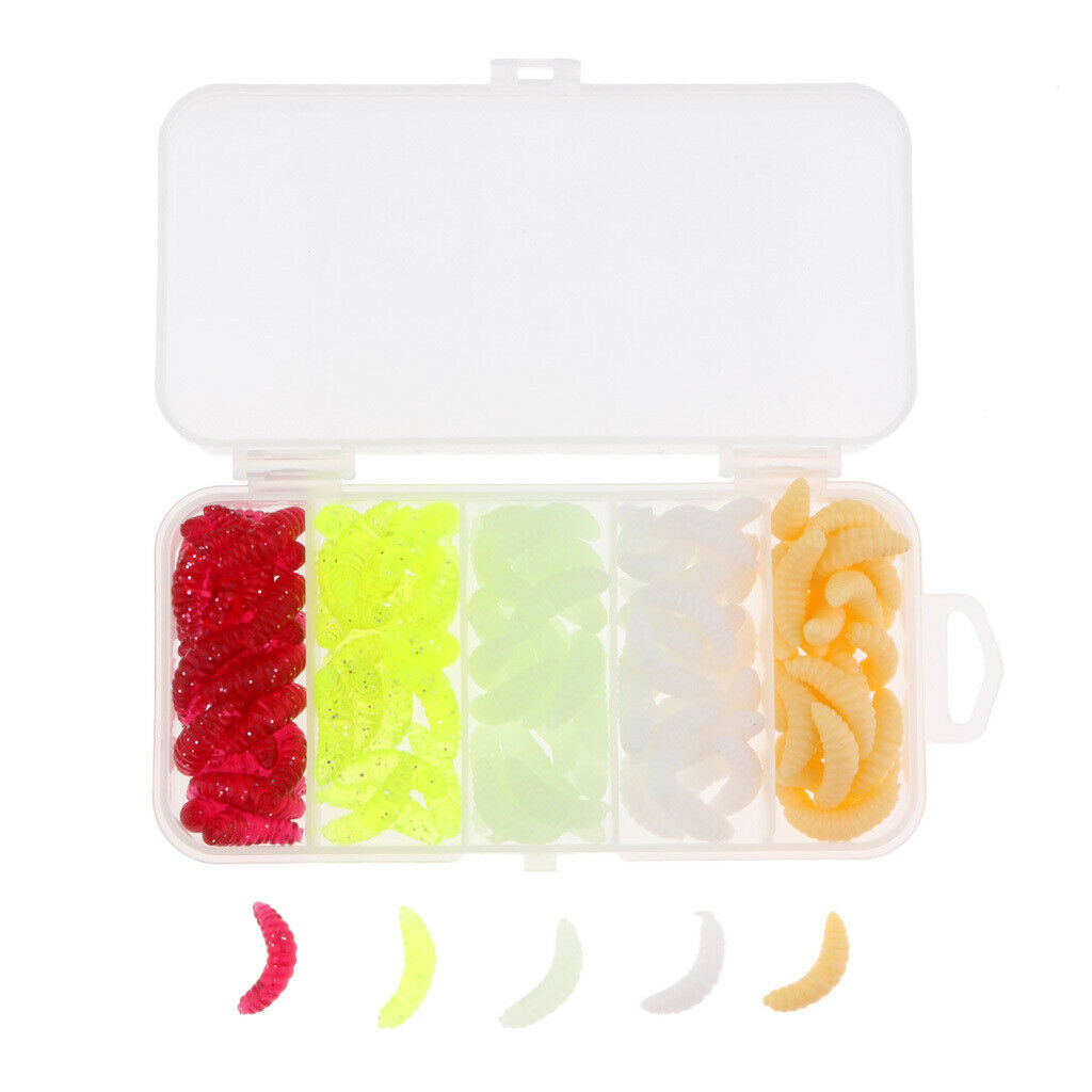 125Pcs Simulation Maggot Soft Lures Bionic Grub Shape Baits for Trout