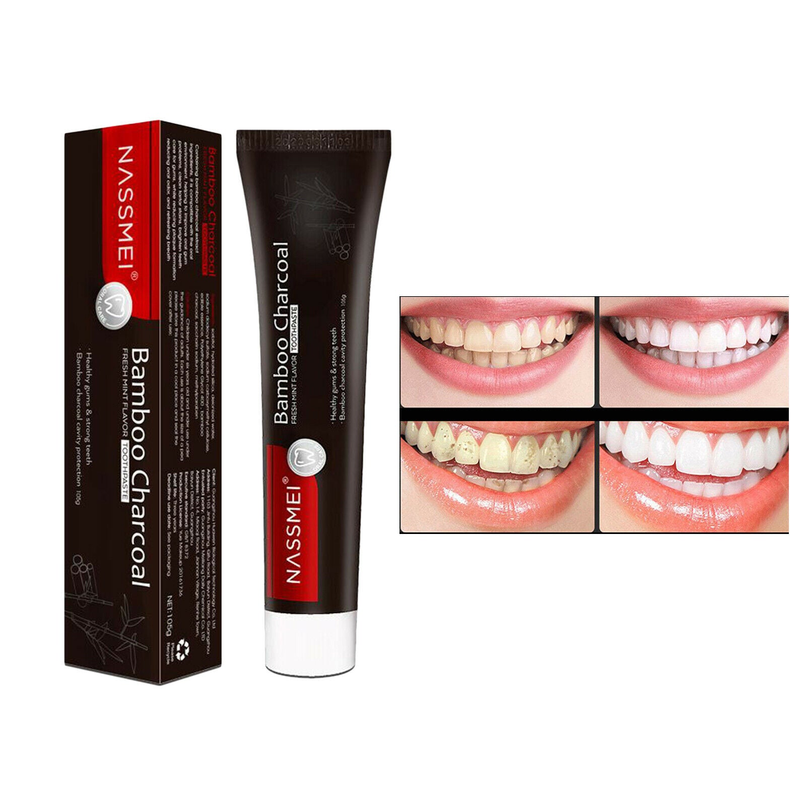 Bamboo Activated Charcoal Teeth Whitening Toothpaste Polishes Teeth Whitener