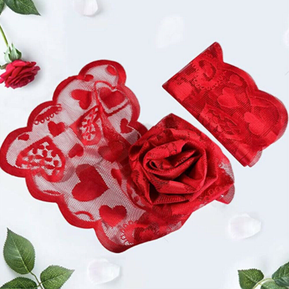 Table Runner Red Heart Printed Lacework Table Cloth Wedding Party Valentines Day