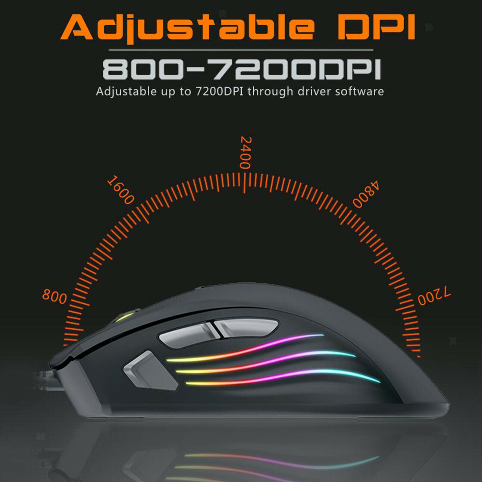 USB Gaming Mouse Comfortable 7200 DPI Ergonomic Game Mice Pro Gamer Black
