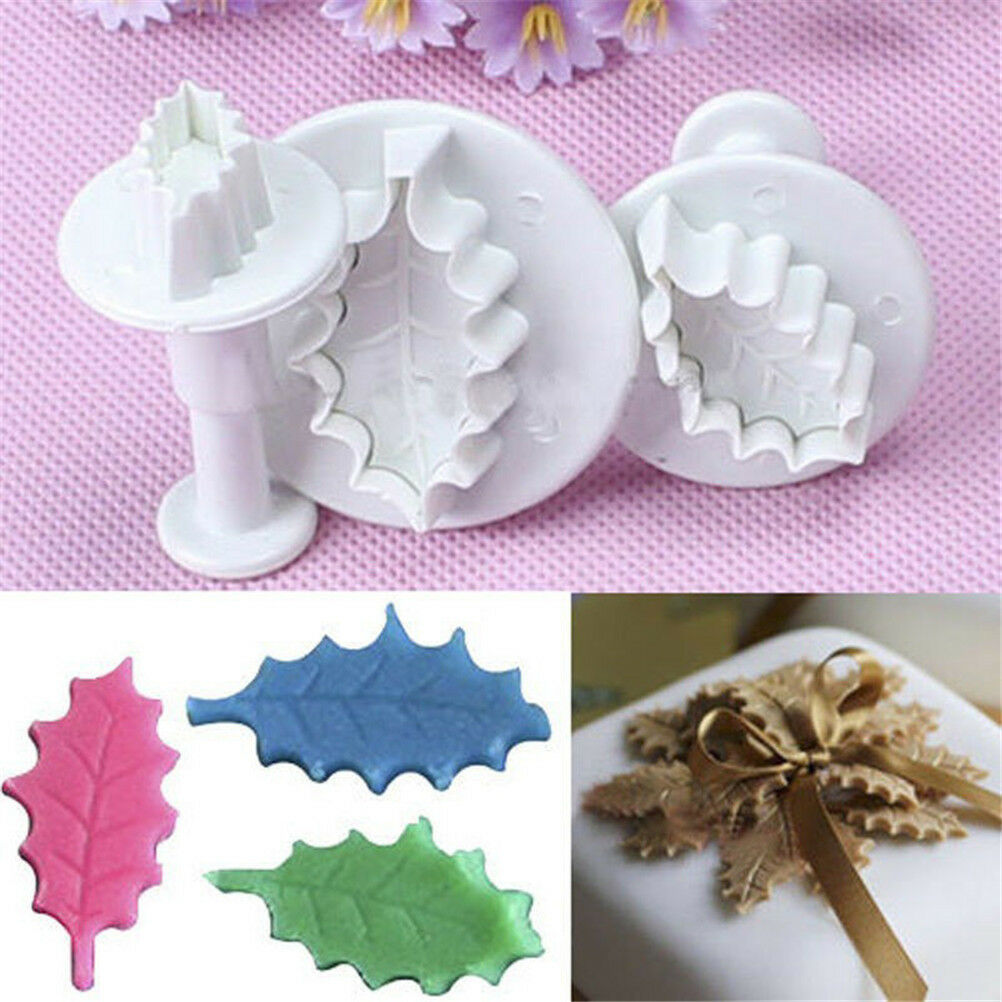 3pcs Leaf Cookie Plunger Cutter Fondant Sugarcraft Mold Cake Decorating Tool BDA