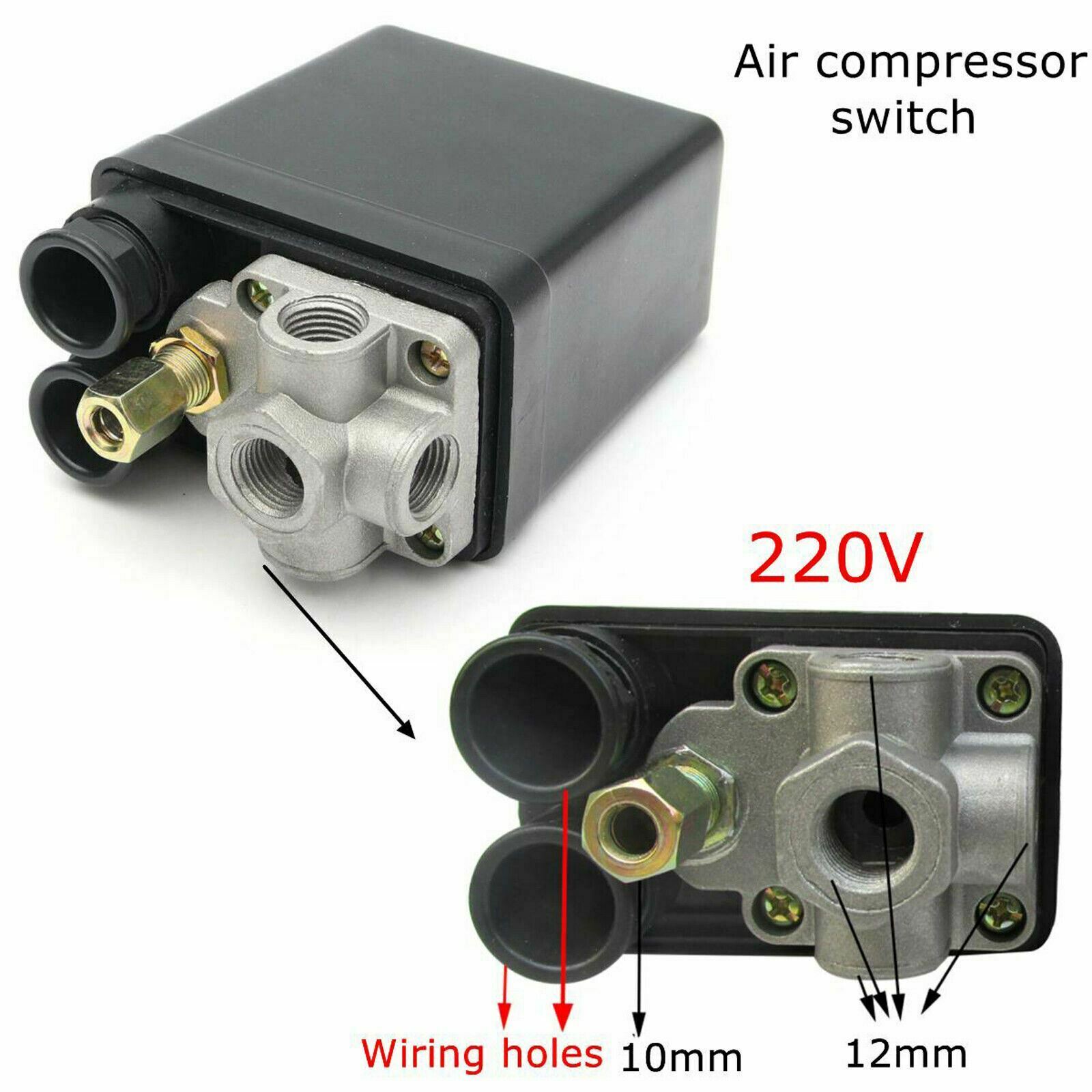 175psi 4 Port Air Compressor Pressure Switch Manifold Regulator + Safety Valve