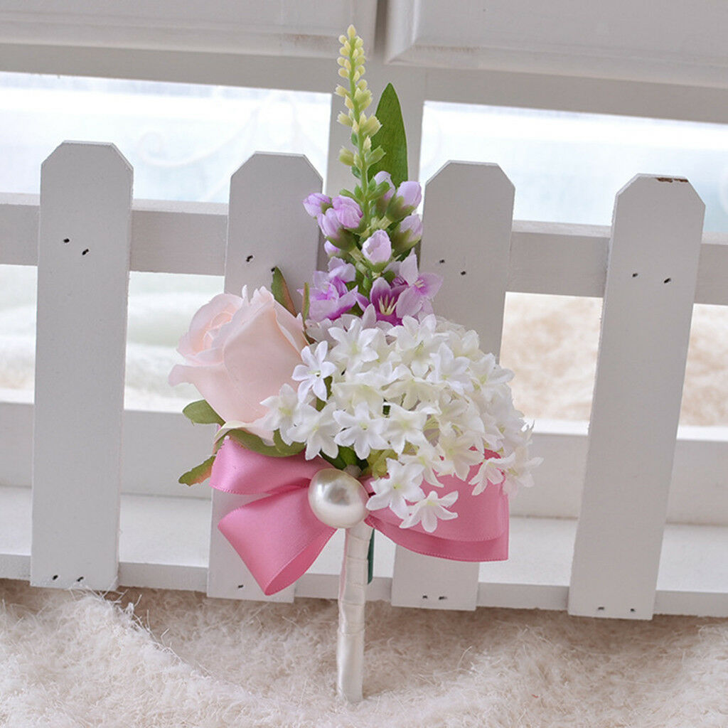 Wedding Artificial Silk Carnation Flowers Pin Bridal Grooms Corsage Brooch