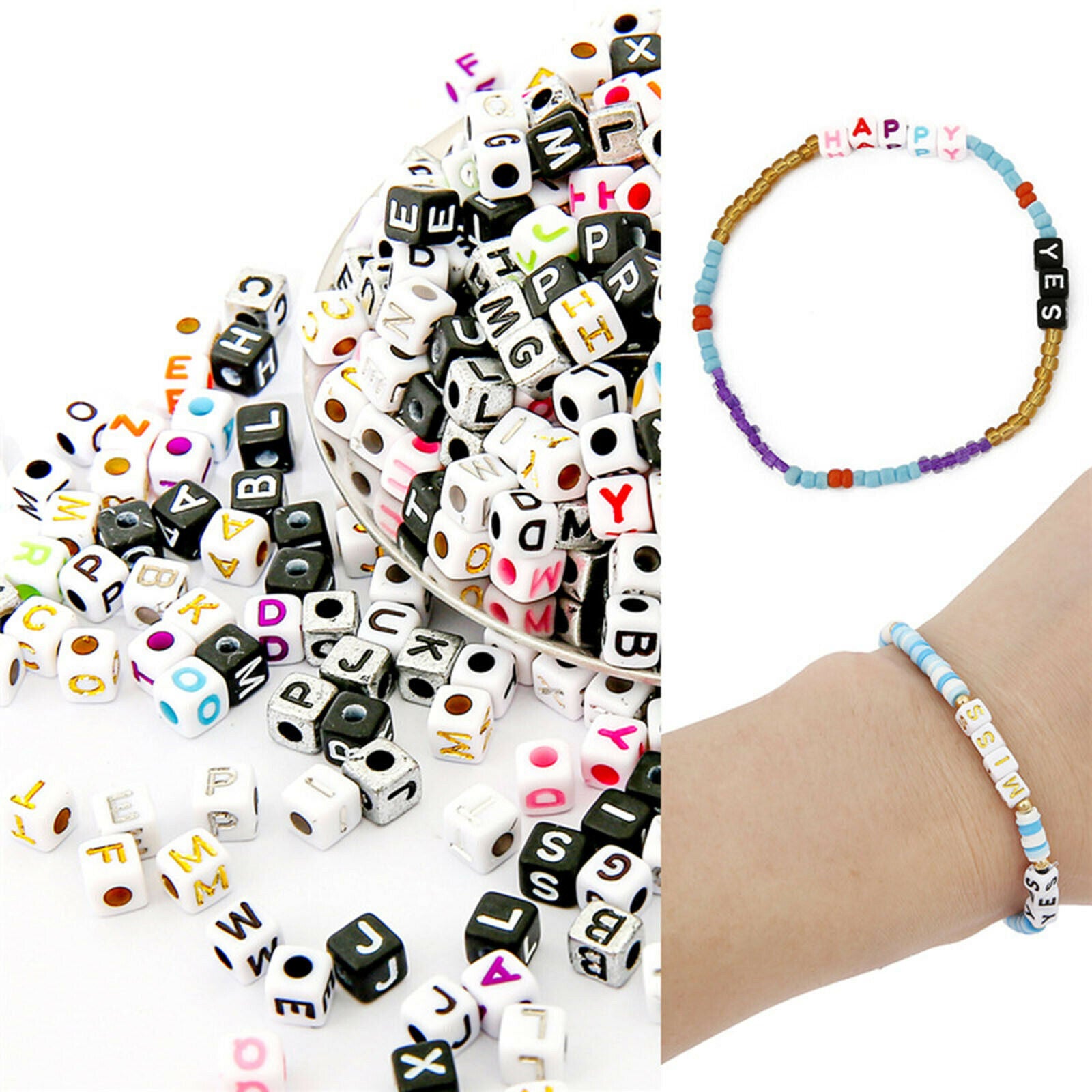 1200 Pieces 5mm Cube Acrylic A-Z Alphabet Letters Beads DIY for Key Chains