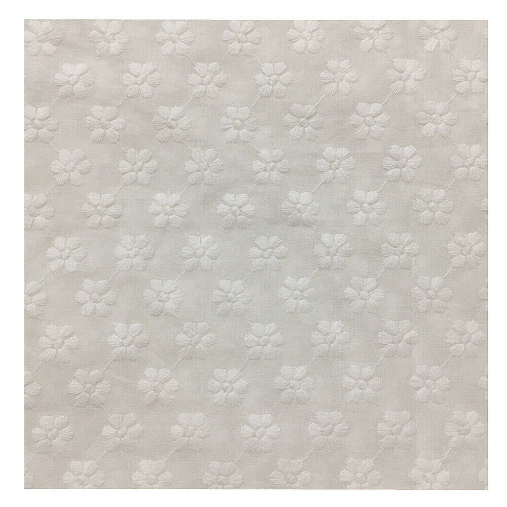 Small Flowers Cotton Embroidery Cloth White Floral Fabric DIY Handcraft 50*130CM