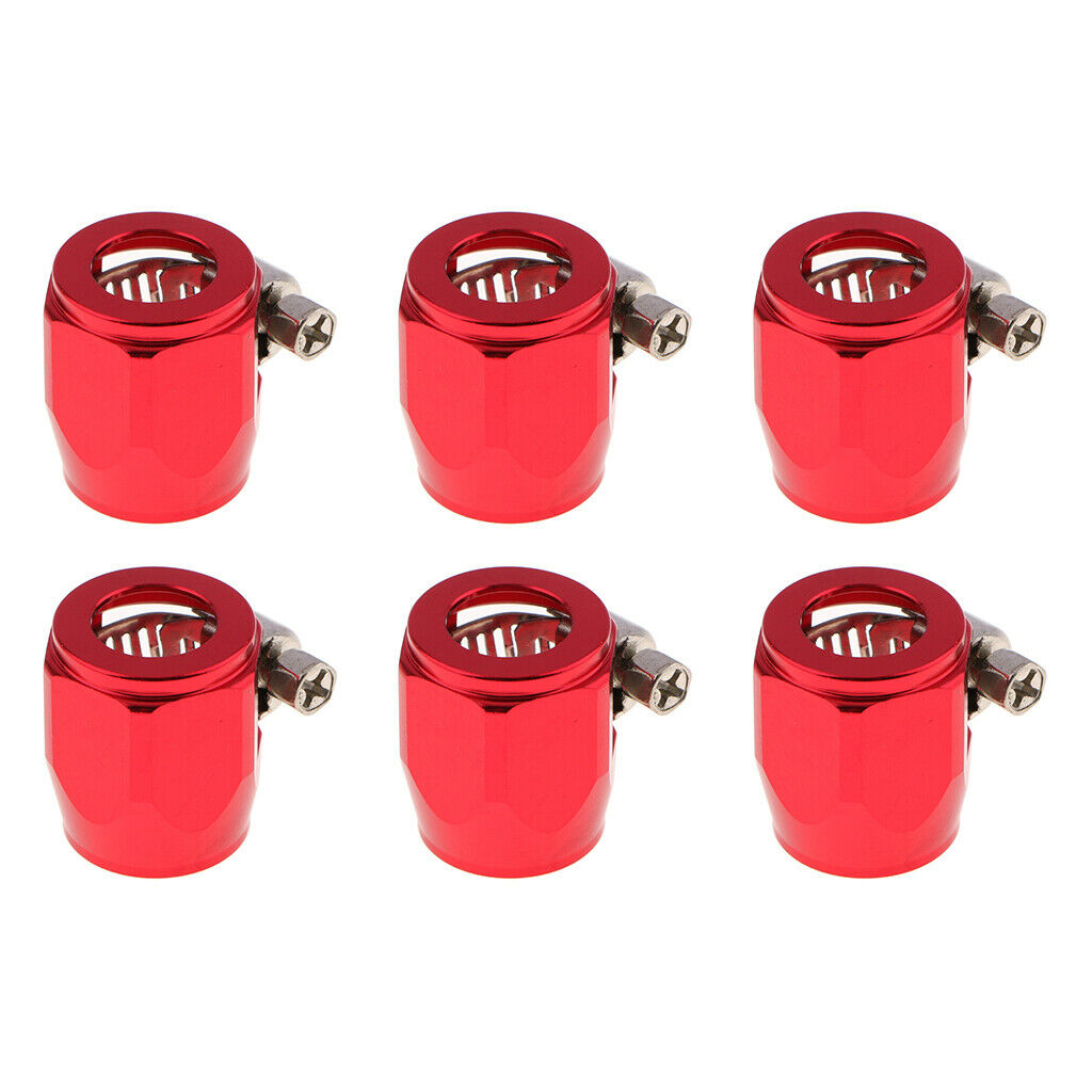 6 Set Aluminum Car AN8 Hose End Finisher Fuel Oil Water Line Clip Clamp Red