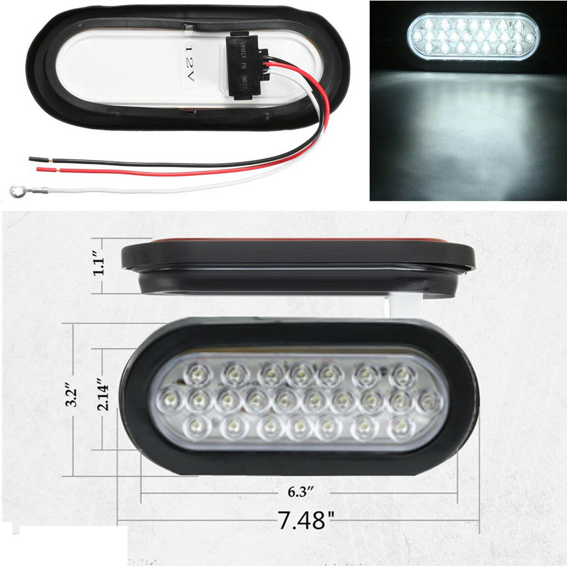 2Pcs 6" 24 LED Car Truck White Reverse Backup Fog Side Marker Lights Waterproof