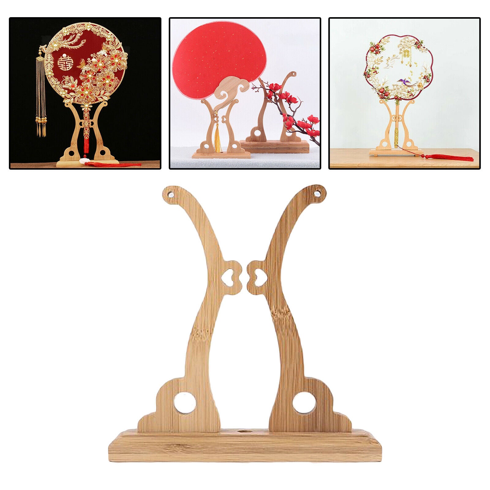Bamboo Fans Bracket Holder Display Stand for Chinese Round Fan Home Decor