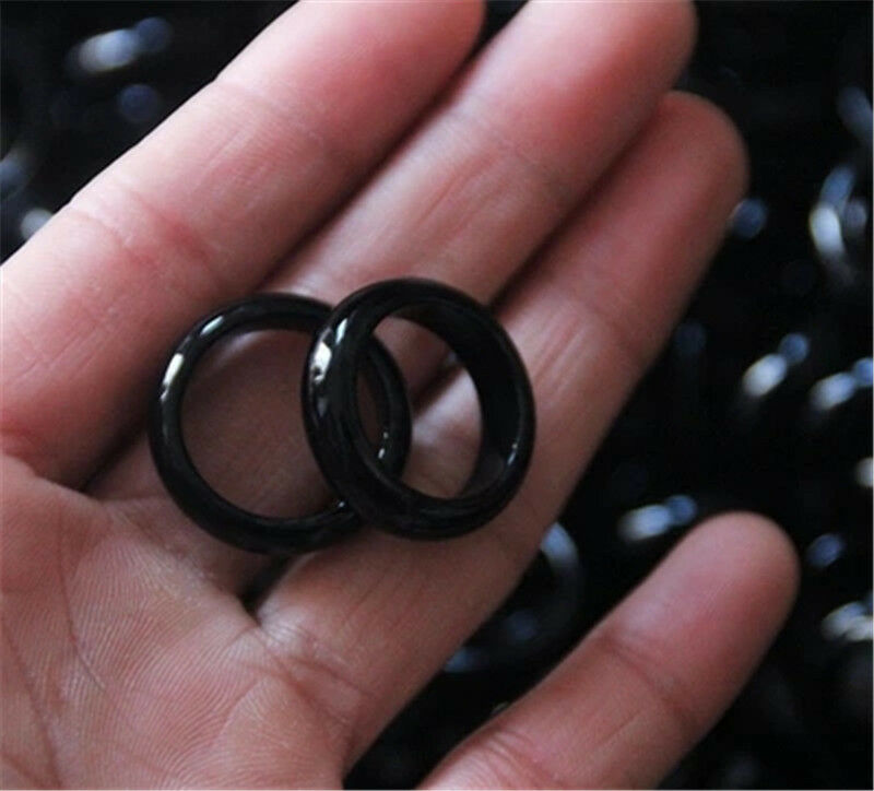 20pcs  Wholesale Natural stone Black Agate jade Ring size 7.5 #
