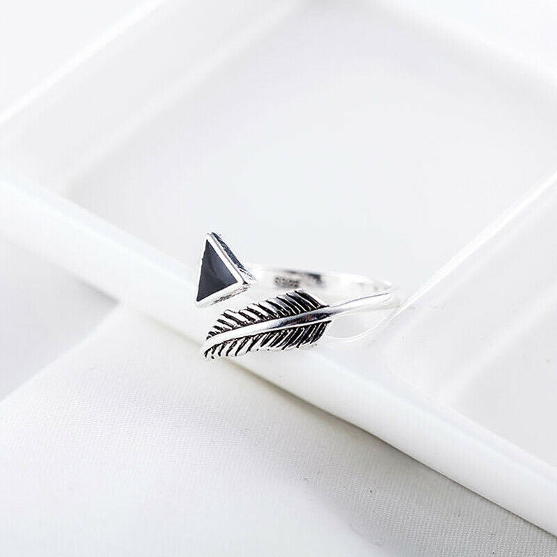 retro crystal triangle feather opening ring female jewel.l8