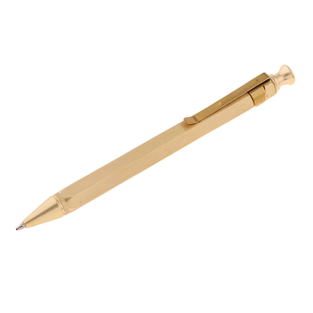 Handmade Brass Ballpoint Gel Ink Pen, Carefully Polished, 9.7cm Press