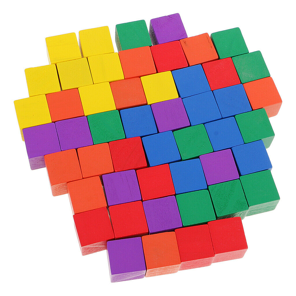 50 packs Multi Color Wood Cube Square Block Embellishments Kids DIY Toys
