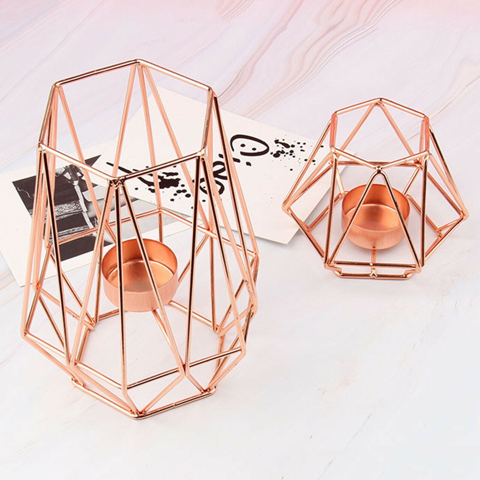 Hexagon Shaped Pillar Votive Candle Holders Candlestick for Home Decor