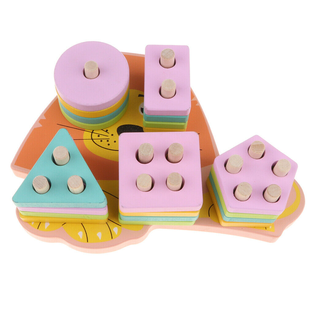 Wooden Shape Matching Building Blocks Kids Montessori Educational Toys - Cartoon