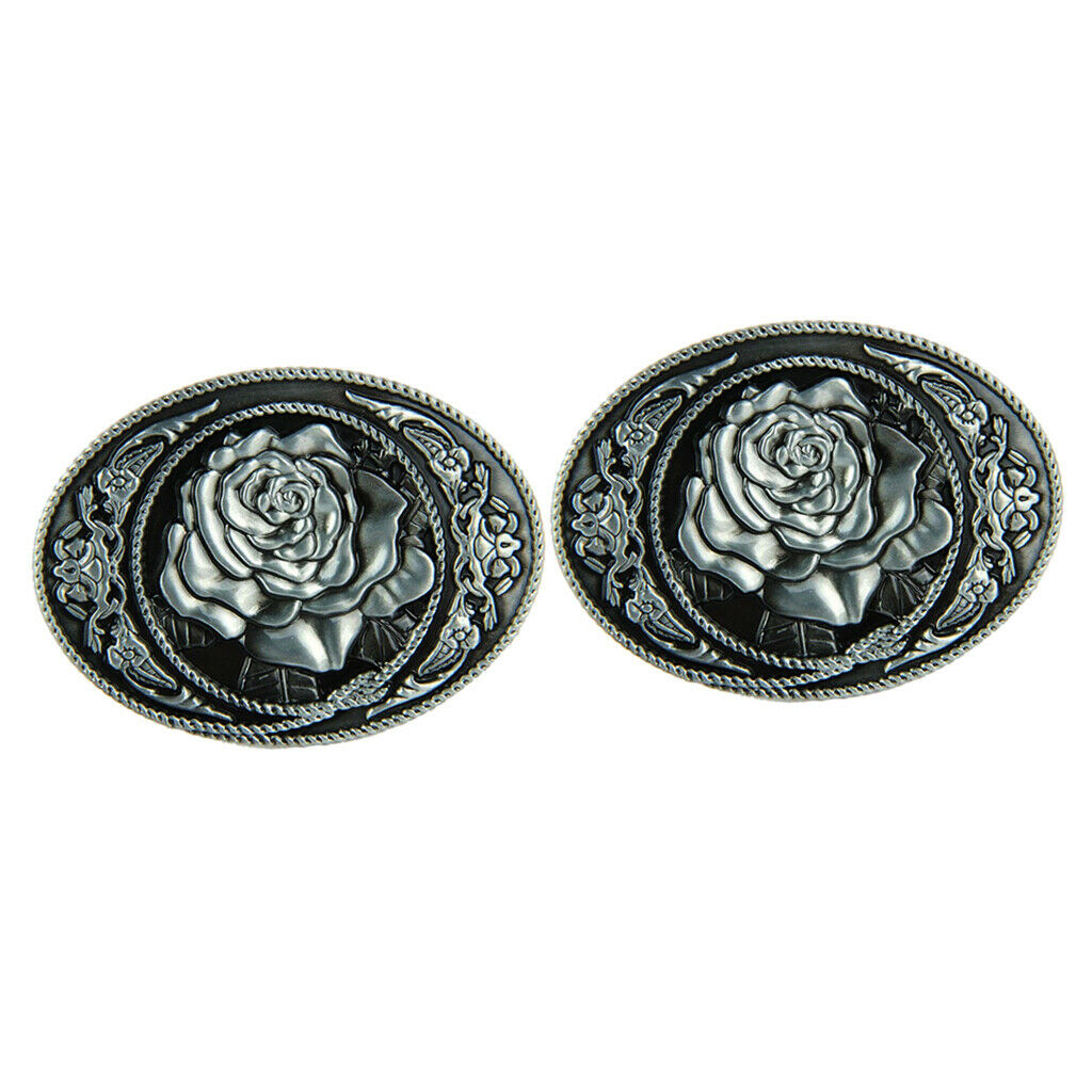 2pcs Retro Classic Belt Buckle Alloy Rose Flowers Carved American