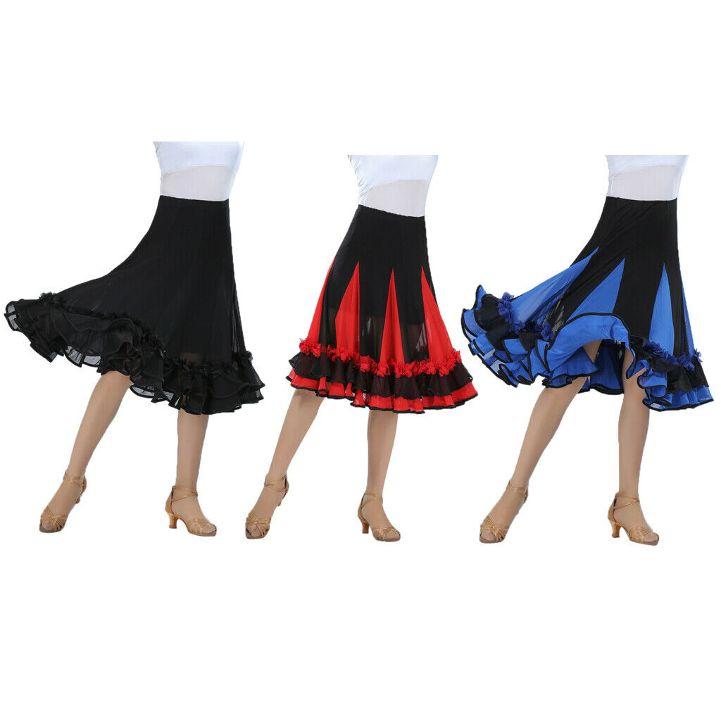 Flamenco Ballroom Waltz Dance Big Swing Skirt Tulle Modern Costume Black
