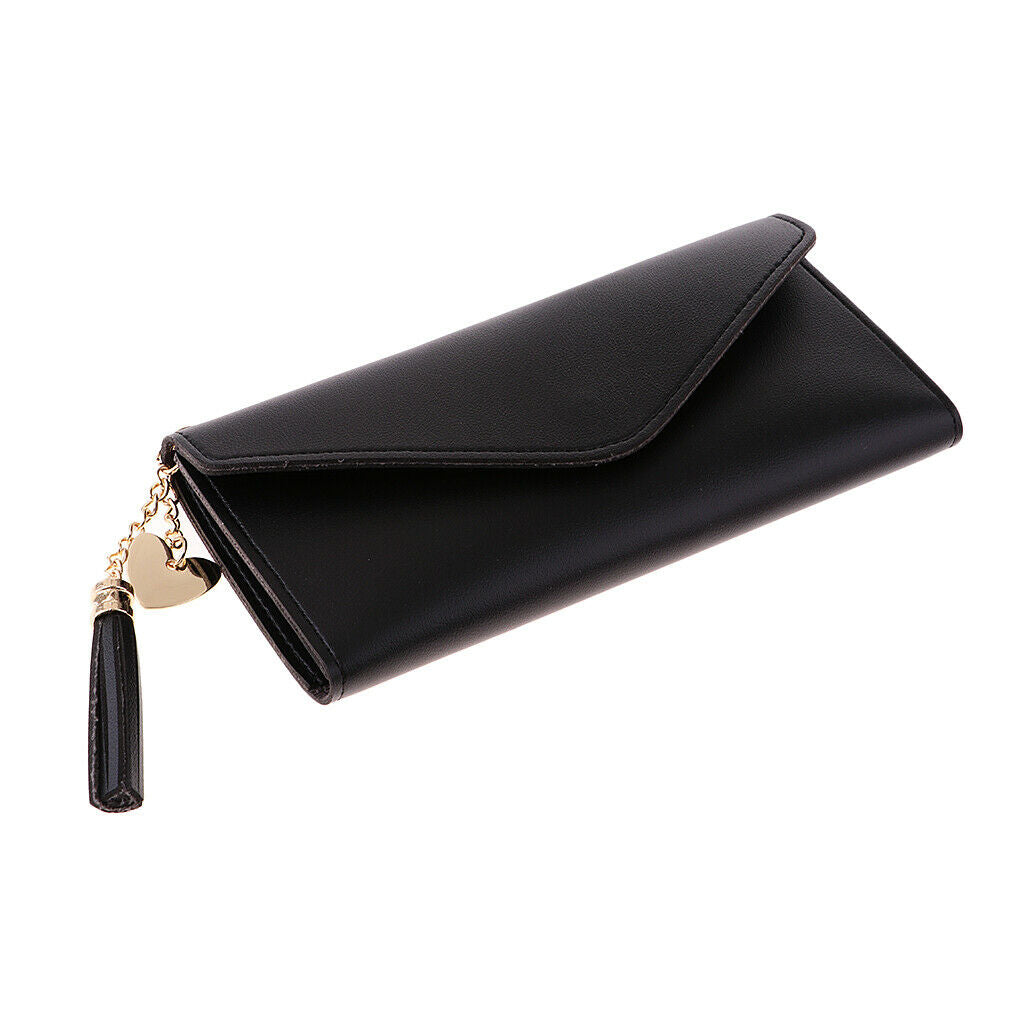 Lady PU Leather Clutch Wallet Long Card Holder Case Purse Handbag black