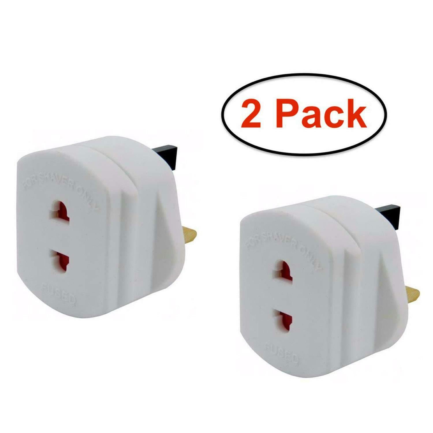 2 x Shaver UK 2 to 3 Pin Fuse 1A Fuse Adaptor Plug Ideal for Shaver & Toothbrush