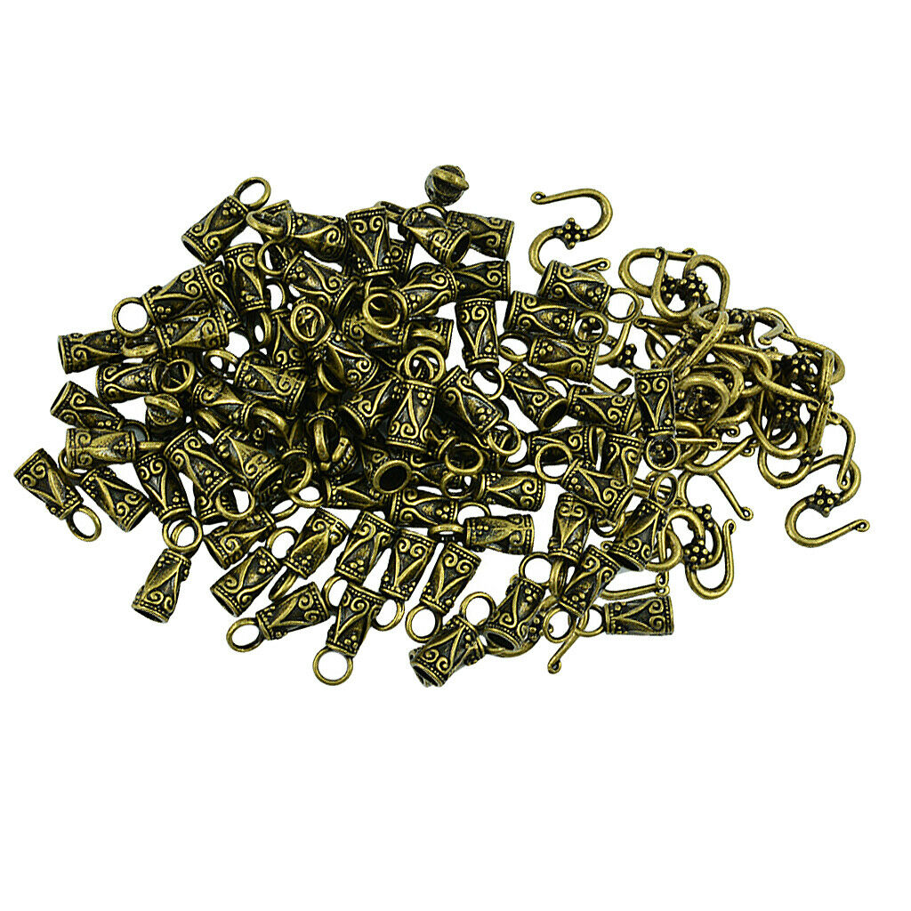 30 Sets of S Hook & Eye Clasps With Leather Cord End Caps DIY Jewelry